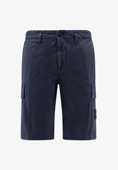 Stone Island Organic Cotton Stretch Cargo Pocket Shorts In Blue
