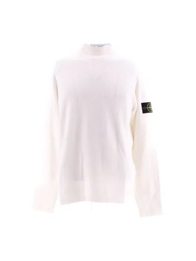 Stone Island Logo Patched Crewneck Sweater In White