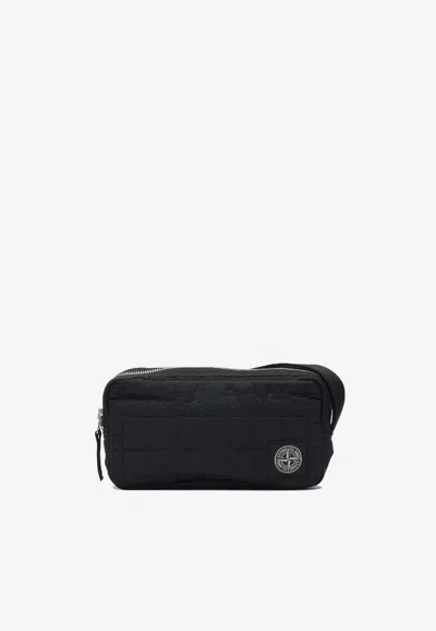 Stone Island Logo Patched Nylon Pouch Bag In Black