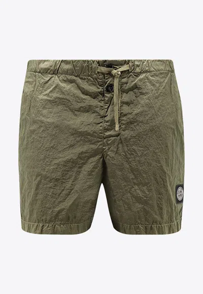 Stone Island Logo-patched Swim Shorts In Green