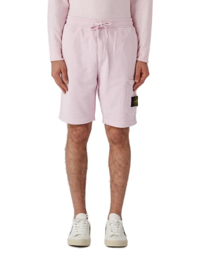 Stone Island Logo Path Drawstring Bermuda Shorts In Pink