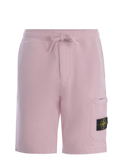 Stone Island Logo Path Drawstring Bermuda Shorts In Pink