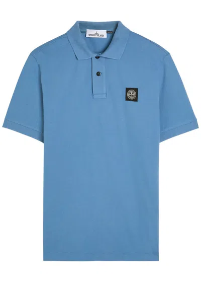 Stone Island Logo-appliquéd Cotton-blend Piqué Polo Shirt In Blue