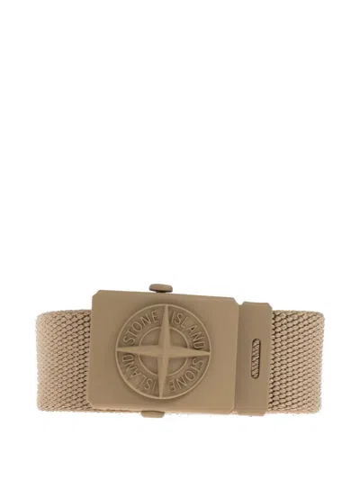 Stone Island Kids' Logo-plaque Woven Belt In Brown