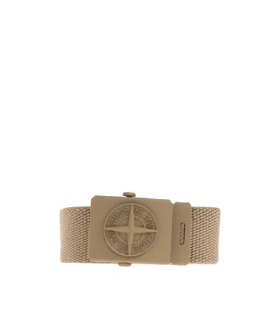 Stone Island Logo-plaque Woven Belt In Brown