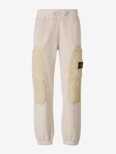 Stone Island Logo Plush Joggers In Neutral