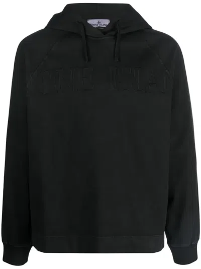 Stone Island Logo-print Cotton Hoodie In Black