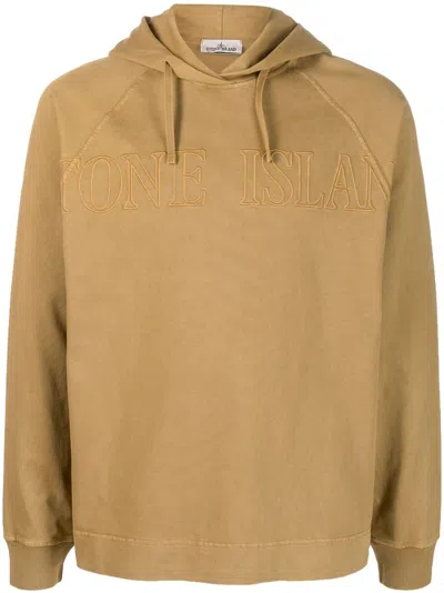 Stone Island Logo-print Cotton Hoodie In Brown