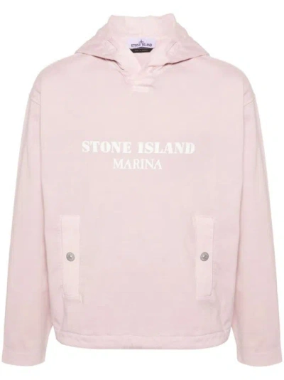Stone Island Logo-print Cotton Hoodie In Pink