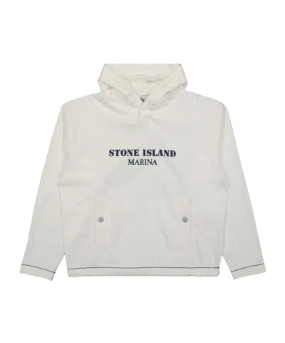 Stone Island Logo-print Cotton Hoodie In White