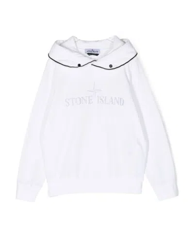Stone Island Logo-print Cotton Hoodie In White