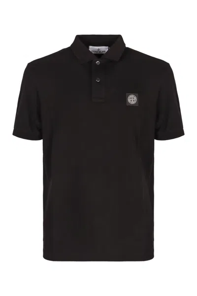 Stone Island Logo Print Cotton Polo Shirt