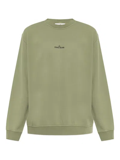 Stone Island Logo-print Cotton Sweatshirt In Green