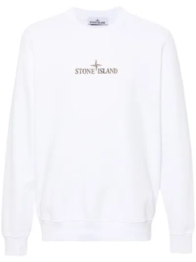 Stone Island Logo-print Cotton Sweatshirt In White