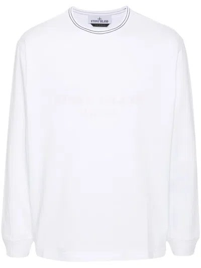 Stone Island Logo-print Cotton Sweatshirt In White