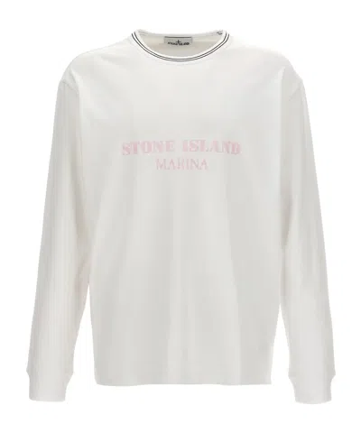 Stone Island Logo-print Cotton Sweatshirt In White