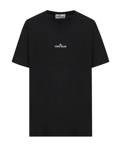 Stone Island Junior Logo Printed Crewneck T-shirt In Black