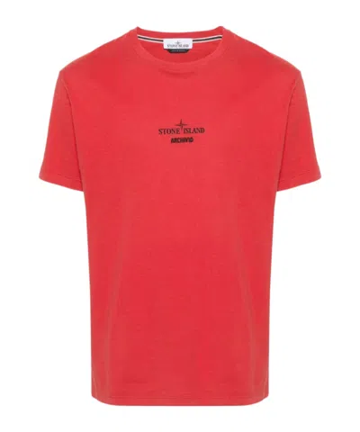 STONE ISLAND STONE ISLAND LOGO DETAILED CREWNECK T-SHIRT