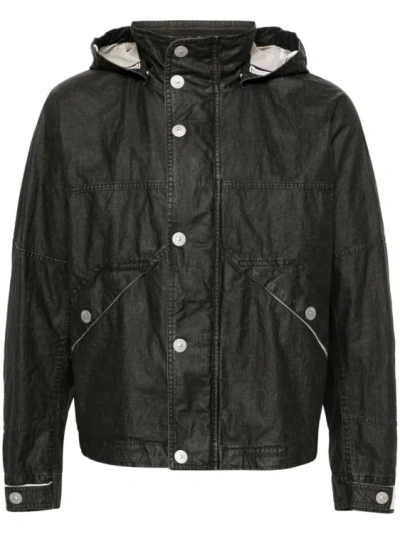 Stone Island Logo-print Hooded Linen Jacket In Black