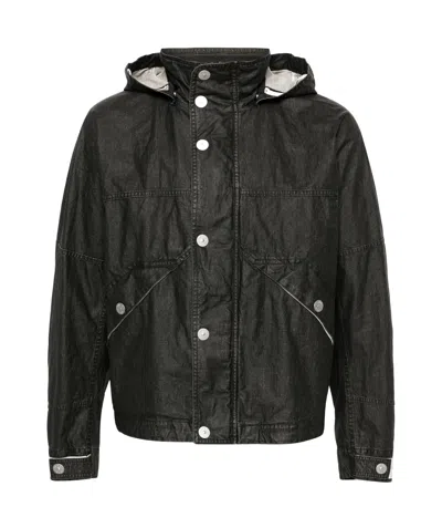 STONE ISLAND LOGO-PRINT HOODED LINEN JACKET