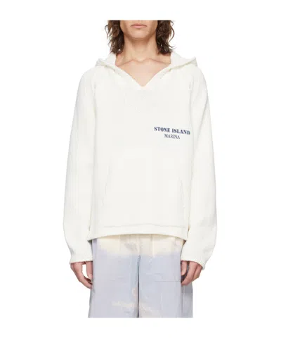 Stone Island White Printed Hoodie In V0001 White