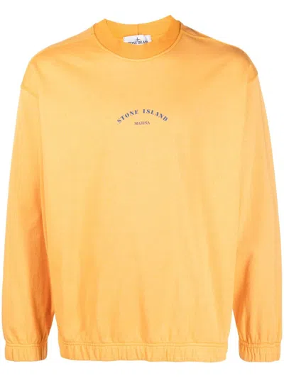 Stone Island Logo-print Long-sleeve Sweatshirt In Orange
