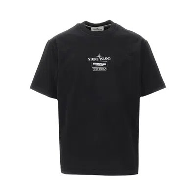 Stone Island Logo Print Organic Cotton T-shirt In Black