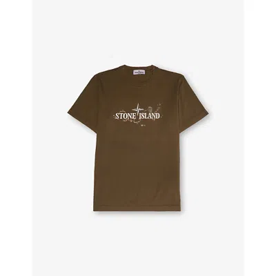 Stone Island Kids' Green Logo-print Short-sleeve Cotton-jersey T-shirt In Brown