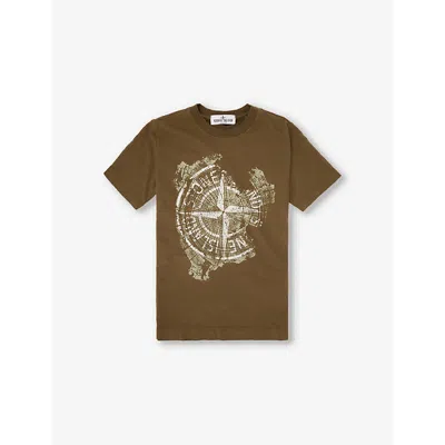 Stone Island Kids' Logo-print Short-sleeve Cotton-jersey T-shirt 2- In Military Green