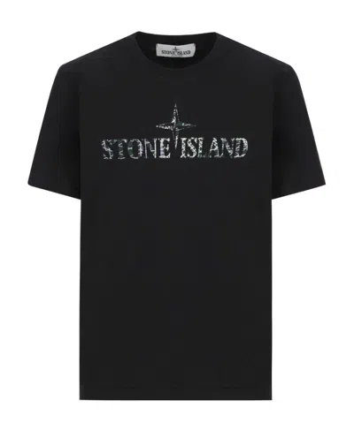 Stone Island Logo-print Short-sleeved T-shirt In Black