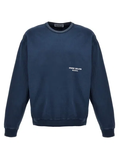 Stone Island Logo-print Cotton Sweatshirt In Blue