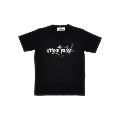 Stone Island Logo Print T-shirt Kids In Black