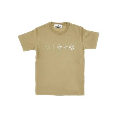 Stone Island Logo Print T-shirt Kids In Beige