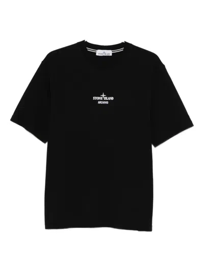 Stone Island Logo Crew Neck Cotton T-shirt With Short Sleeves In Black