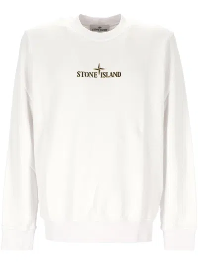 Stone Island Logo Printed Crewneck Sweatshirt In White