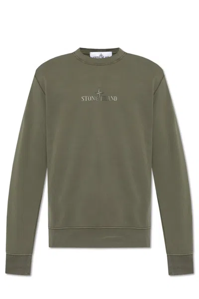 Stone Island Logo-print Cotton Sweatshirt In Green