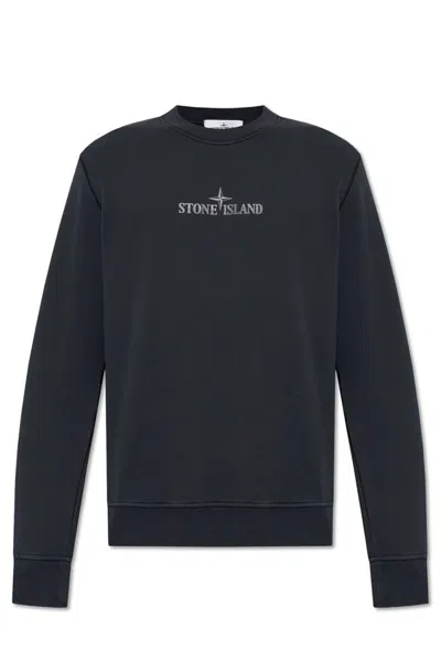 Stone Island Logo Printed Crewneck Sweatshirt In Navy