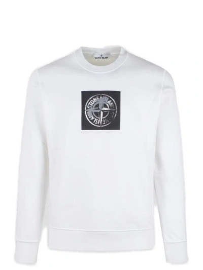 Stone Island Logo Printed Crewneck Sweatshirt In White