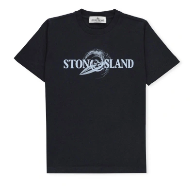 Stone Island Kids' Logo-printed Crewneck T-shirt In Black
