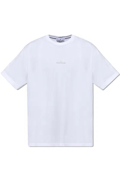 Stone Island Logo Printed Crewneck T-shirt In Bianco