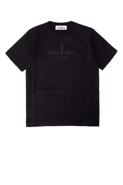 Stone Island Kids' Logo Printed Crewneck T-shirt In Black