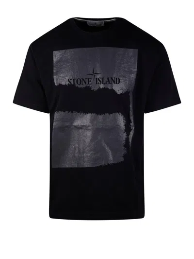 Stone Island Logo Printed Crewneck T-shirt In Black