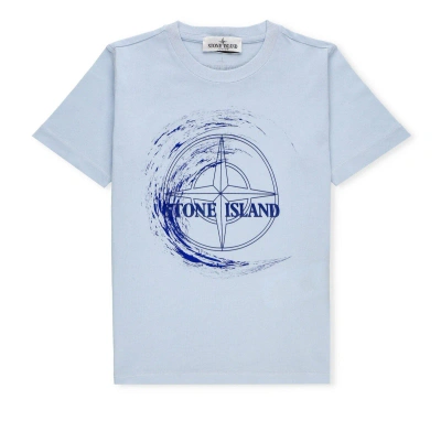 Stone Island Kids' Logo Printed Crewneck T-shirt In Celeste