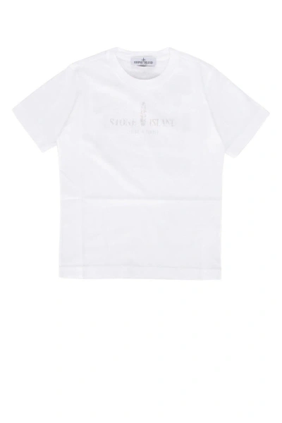Stone Island Kids' Logo Printed Crewneck T-shirt In White