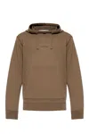 Stone Island Logo Printed Drawstring Hoodie In Brown