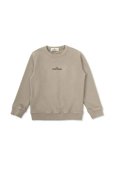 Stone Island Kids' Logo Printed Jersey Sweatshirt In Dust