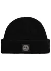 Stone Island Ribbed Knit Beanie With Compass Logo Patch In Black