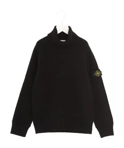 Stone Island Logo Roll-neck Jumper In Black