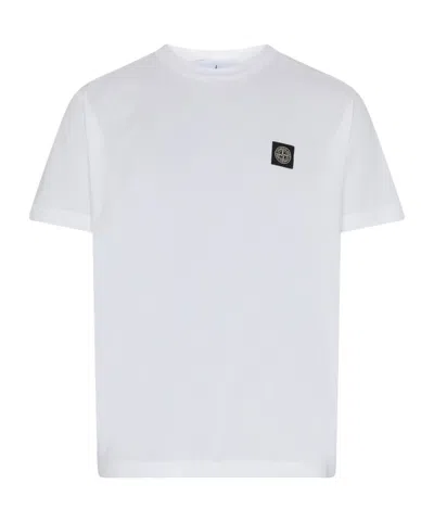 Stone Island White Cotton T-shirt With Logo Patch