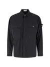 Stone Island Compass-patch Zip-up Overshirt In Black  